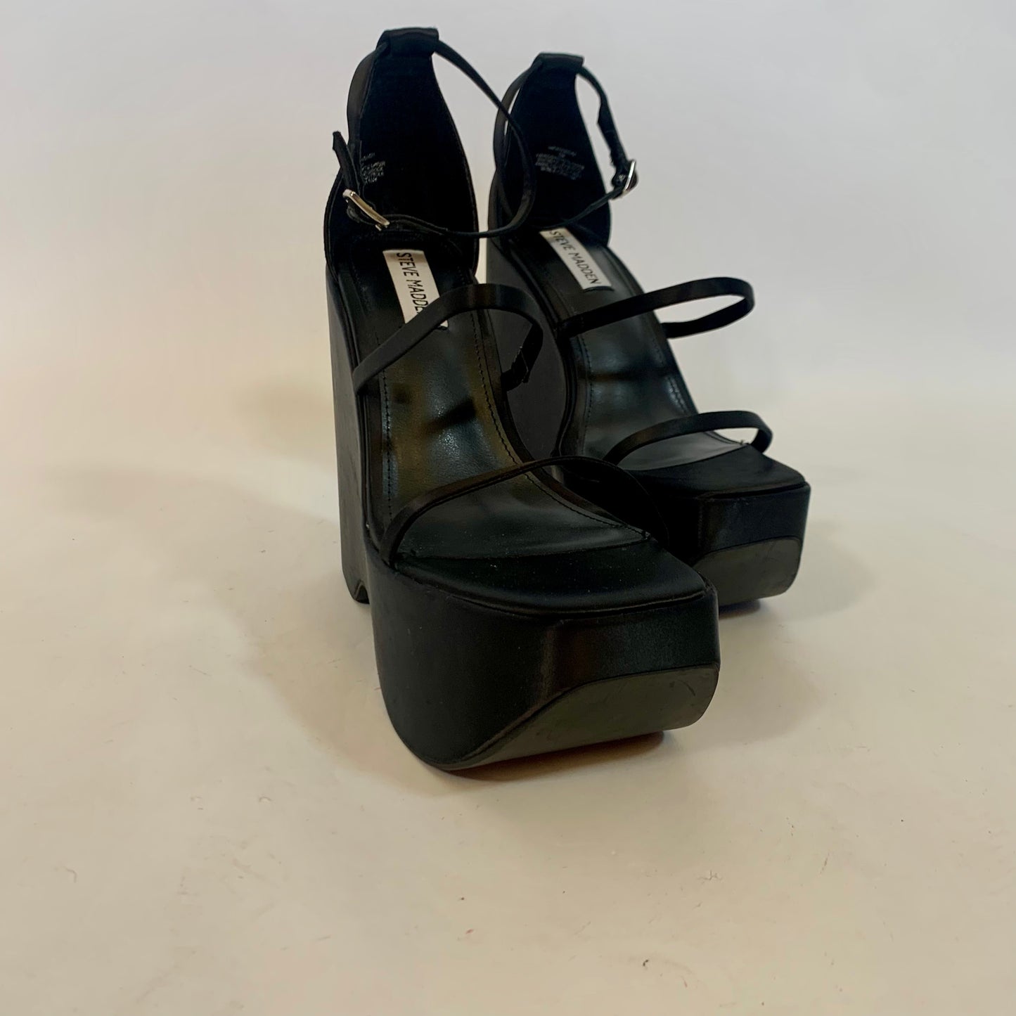 Sz 9 Steve Madden Y2K Platform Chunky Wedge Black Satin Heels