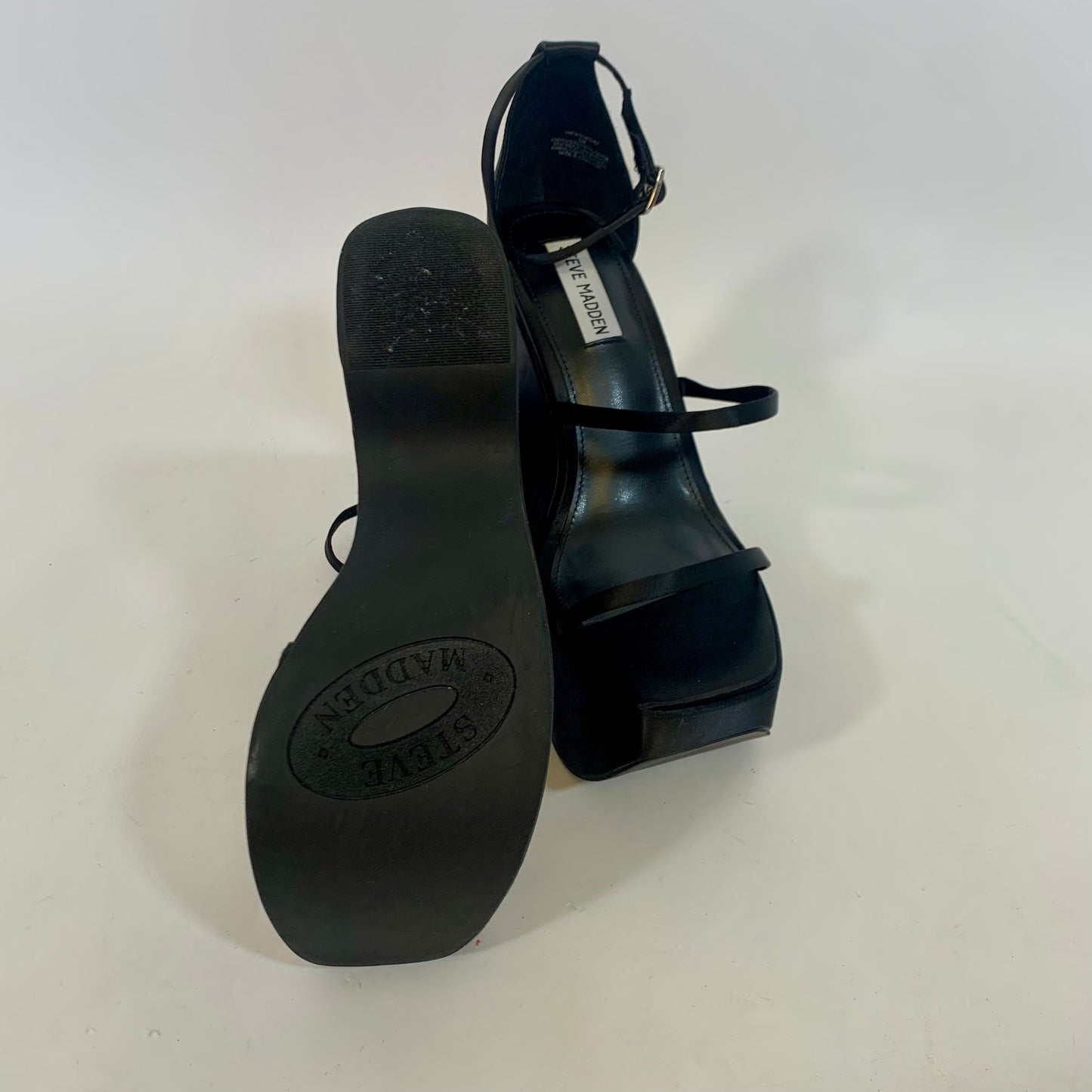 Sz 9 Steve Madden Y2K Platform Chunky Wedge Black Satin Heels