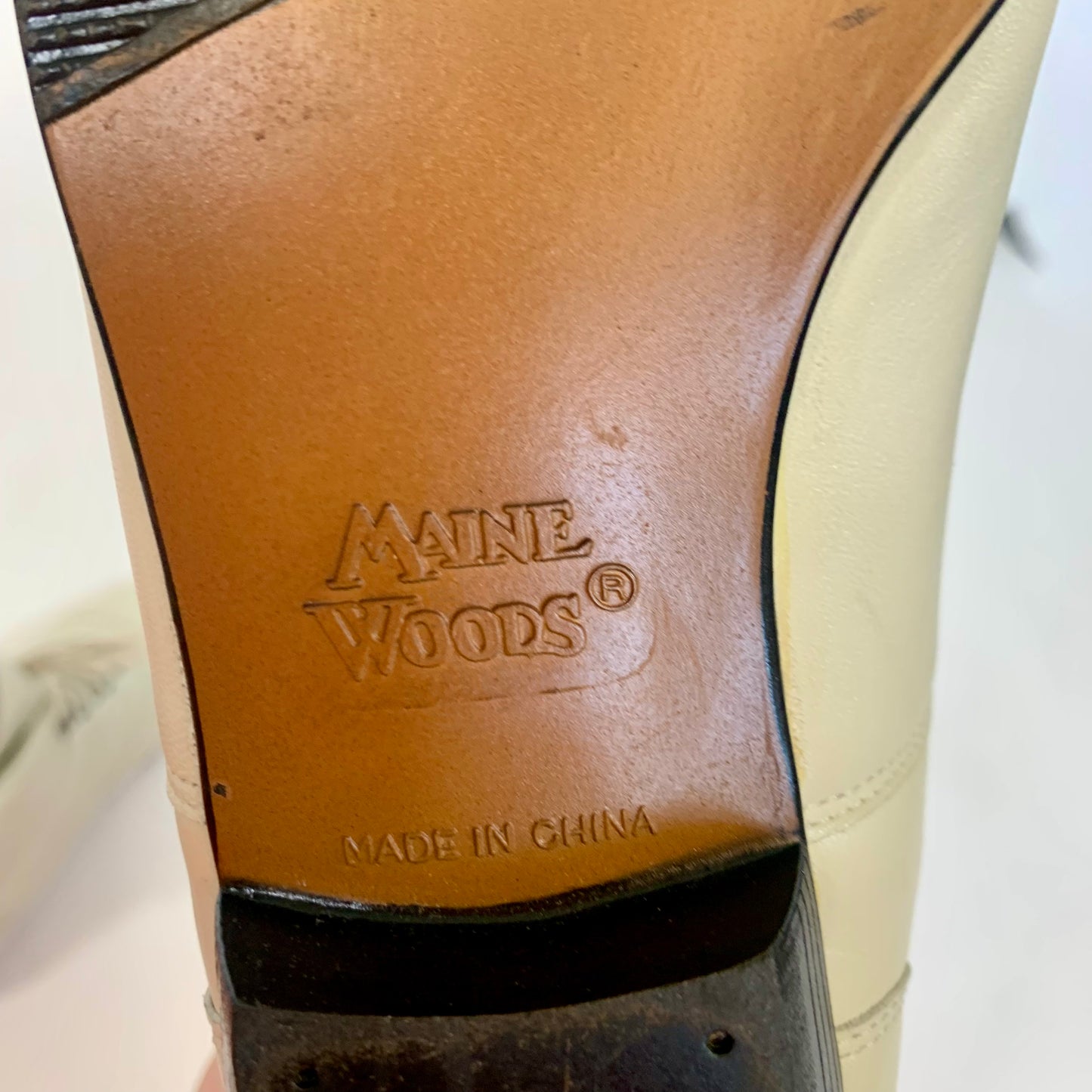Sz 8.5 Vintage Maine Woods Off-White Leather Booties