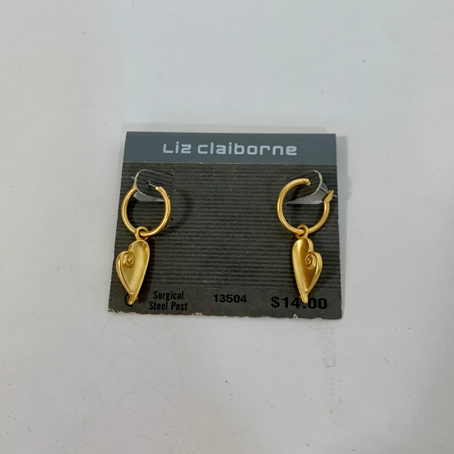 Vintage Deadstock Liz Claiborne Gold Hoop Heart Charm Earrings