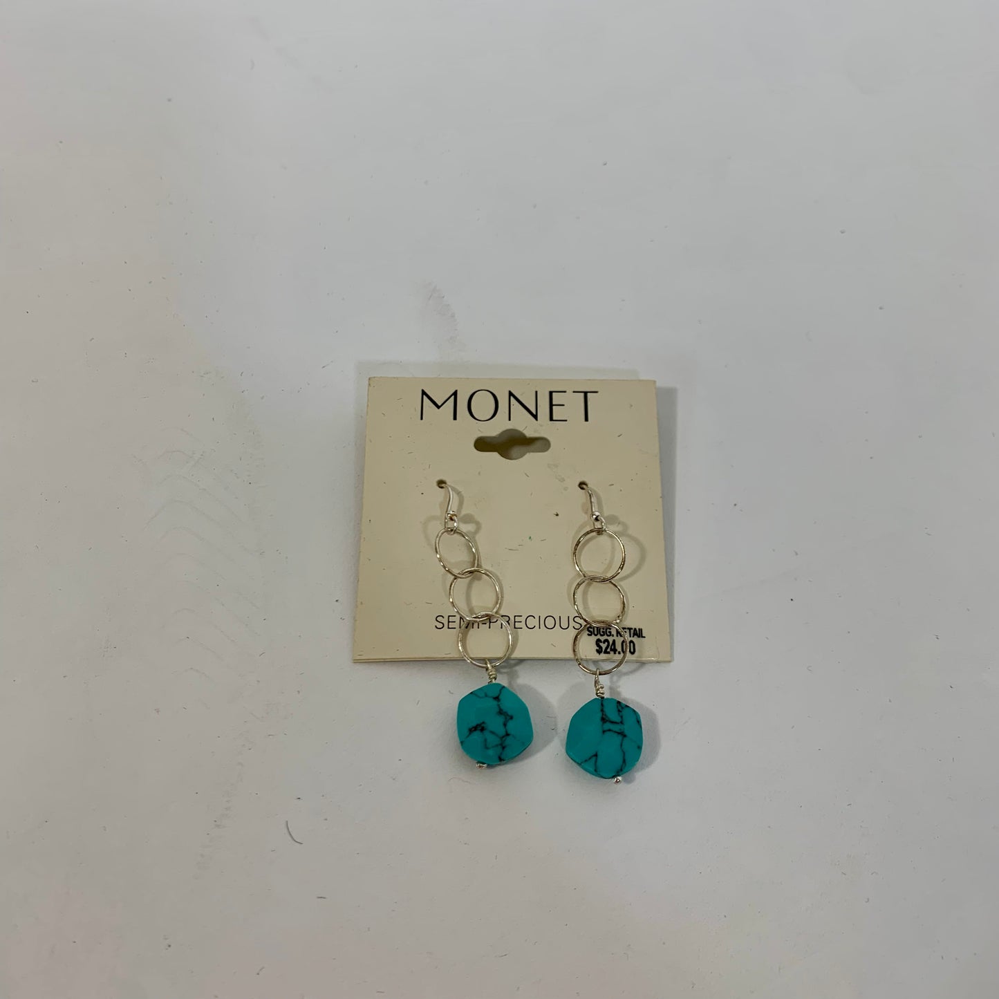 Vintage Deadstock Monet Silver and Turquoise Drop Earrings