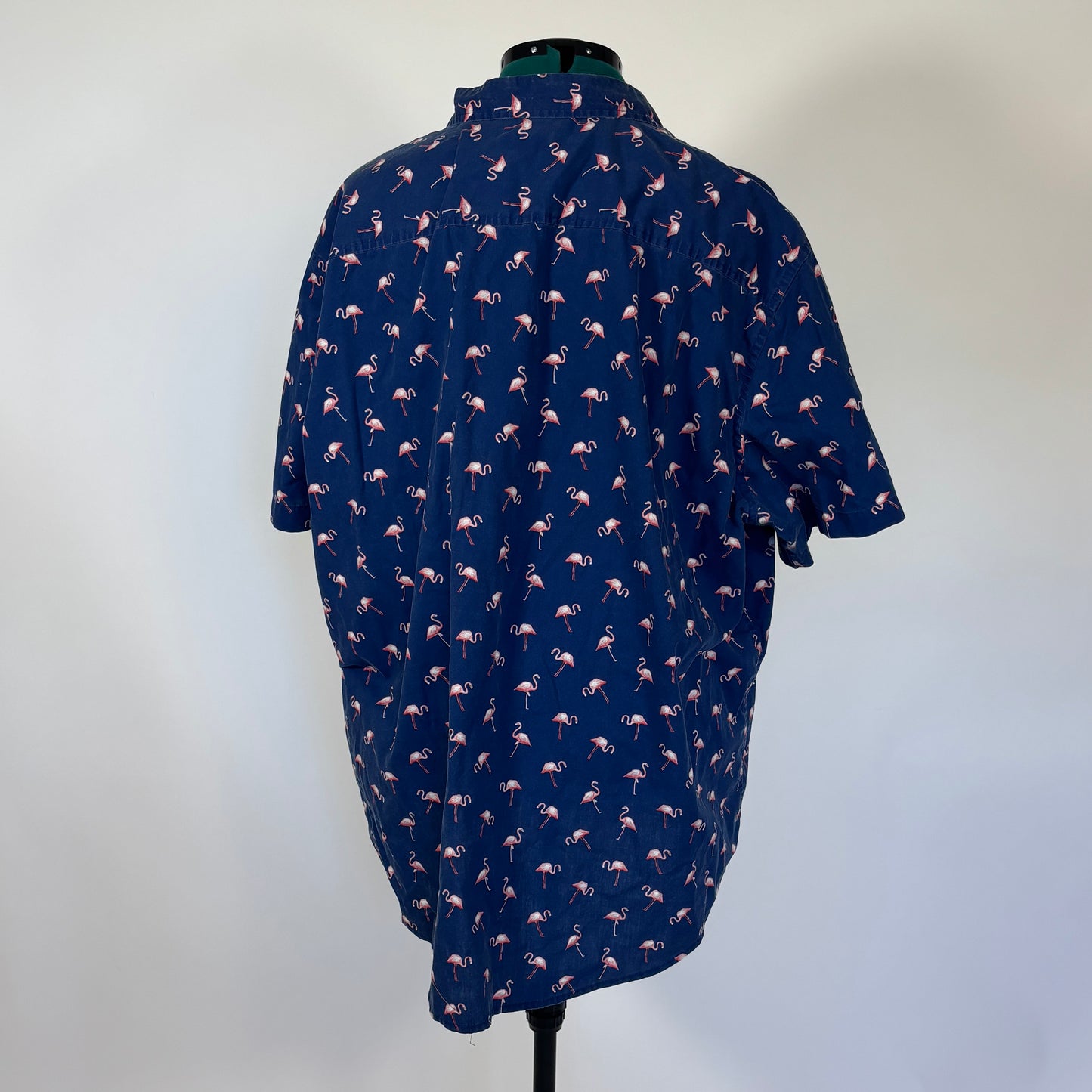 Vintage Basic Editions Flamingo Navy Short Sleeve Button Down