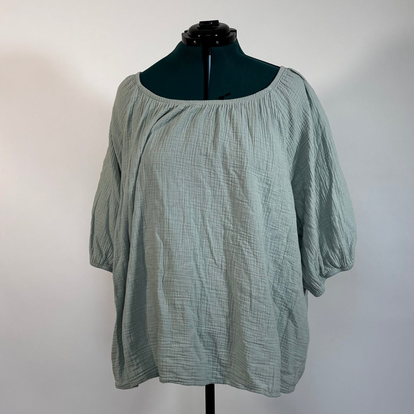 Pale Green Textured Peasant Top