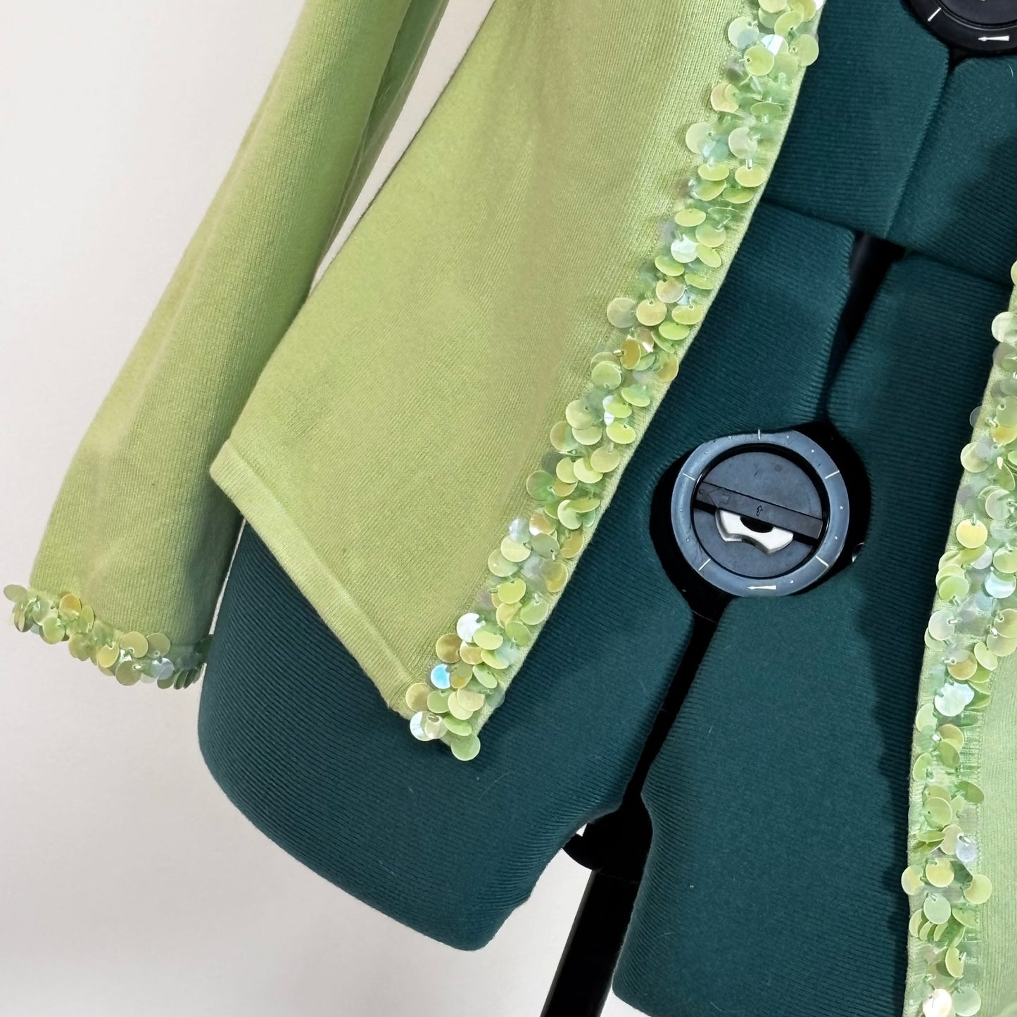 Vintage Green Open Front Cardigan with Sequin Embellishments
