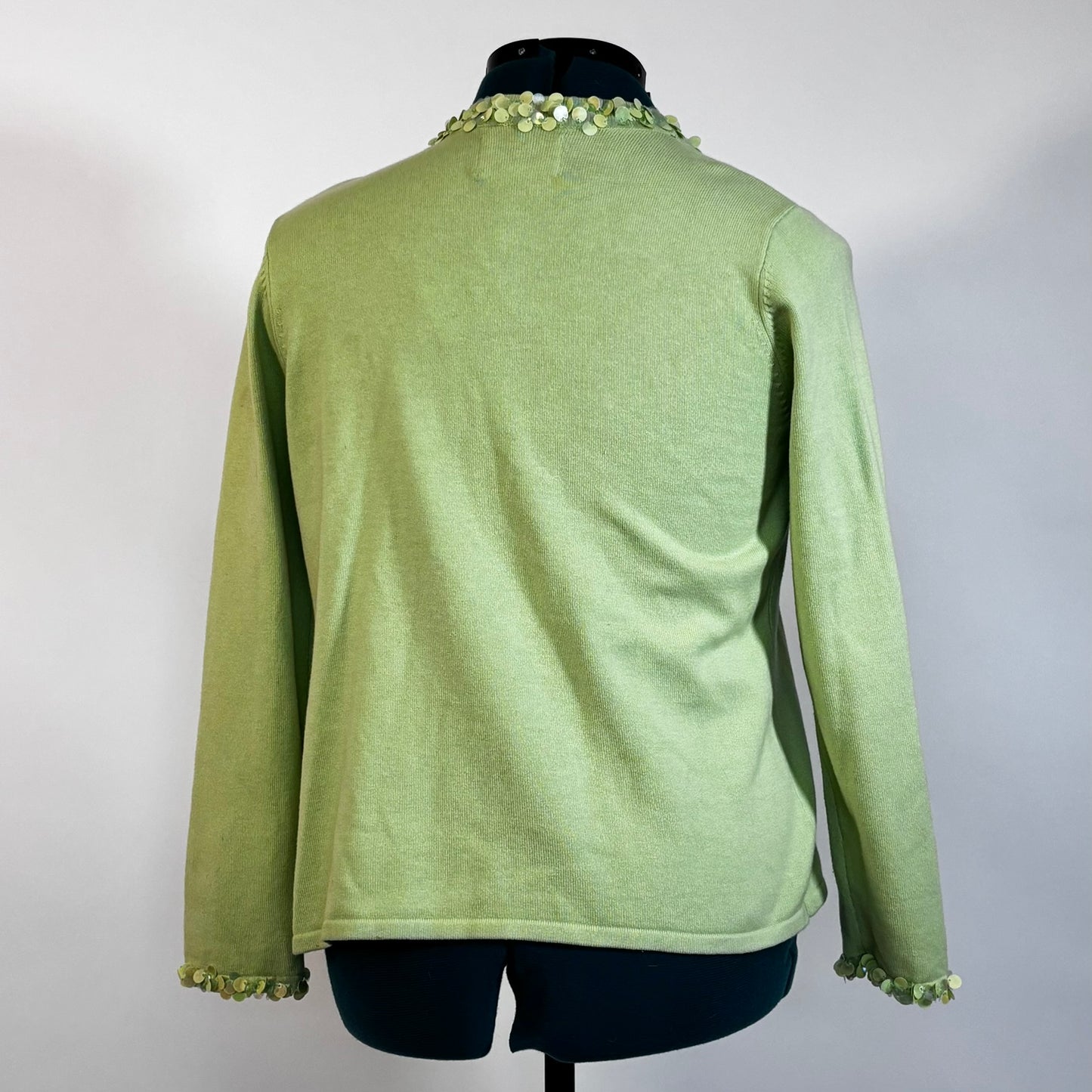 Vintage Green Open Front Cardigan with Sequin Embellishments