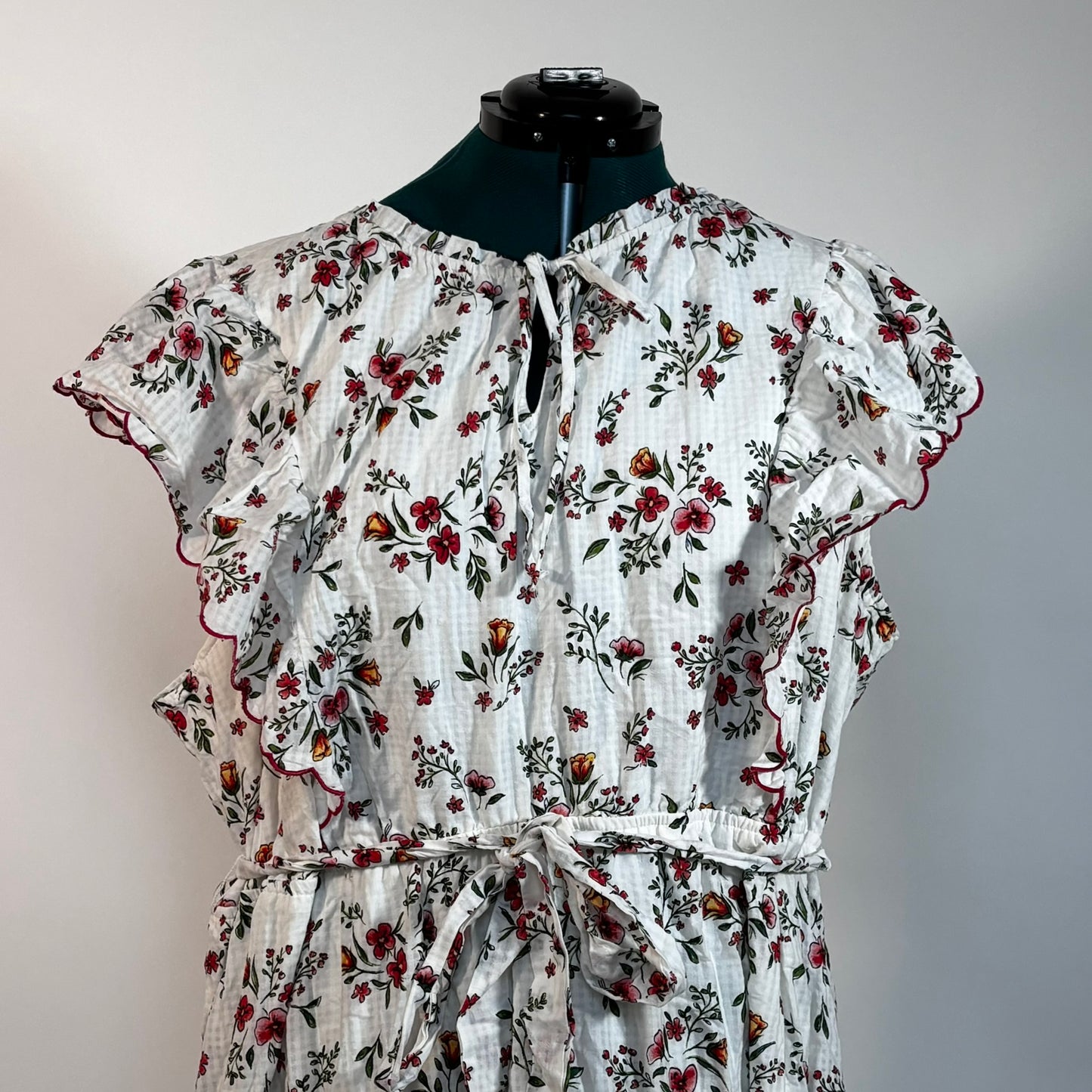 White and Red Floral Prairie Dress NWT