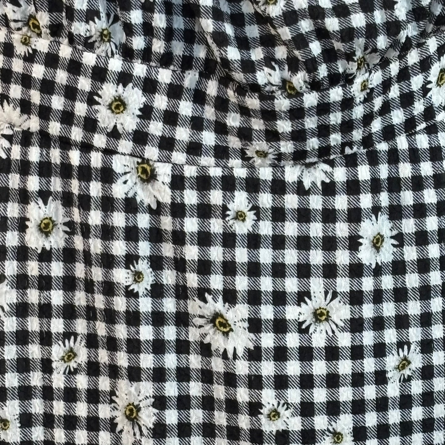 Black Plaid and Daisy Print Off-the-Shoulder Dress