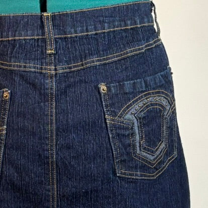 Vintage Dark Wash Denim Midi Skirt