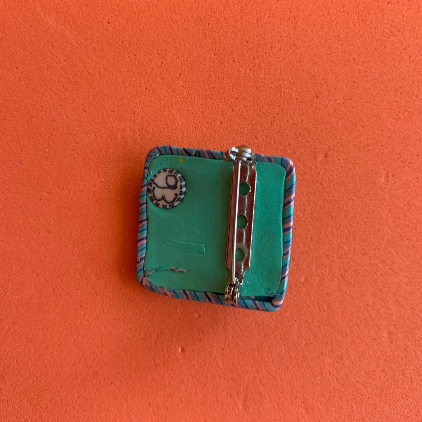 Vintage Turquoise Clay Bedtime Teddy Bear Brooch