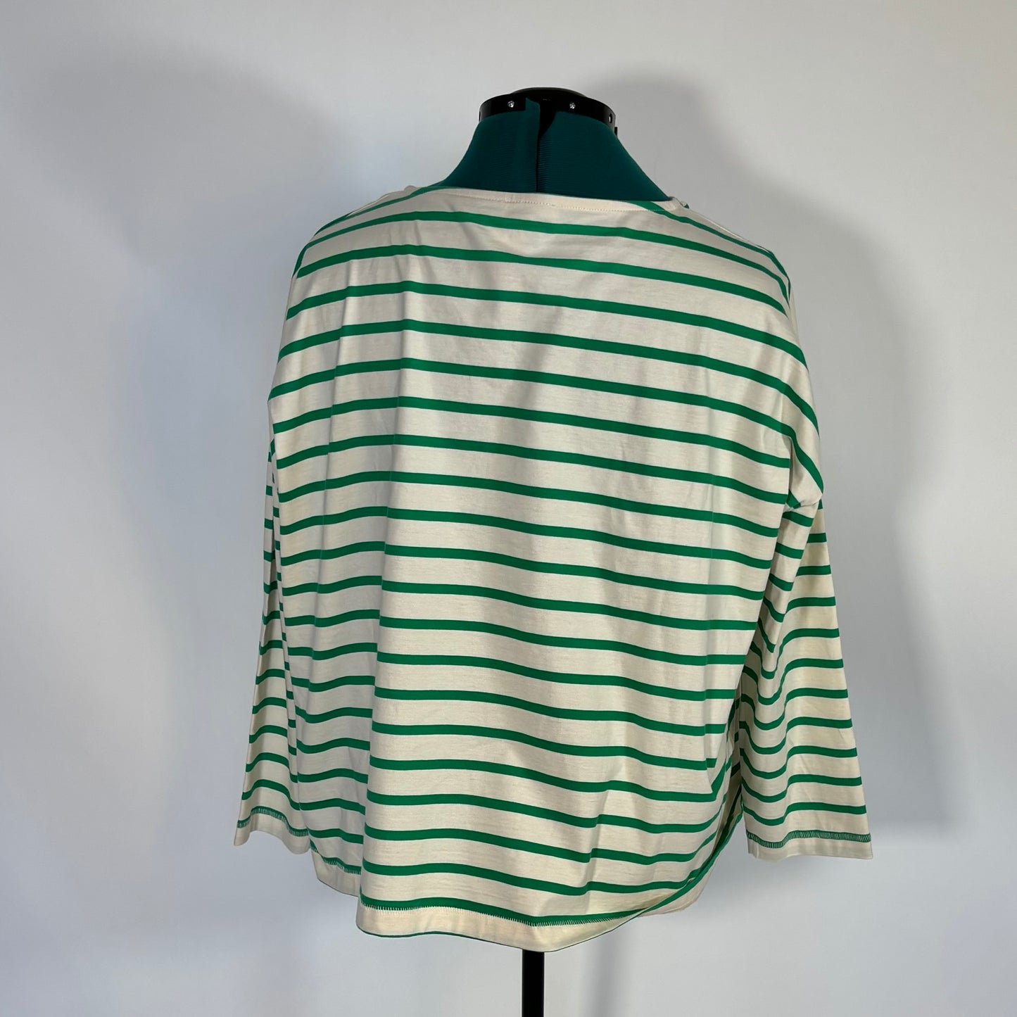 Green and Cream Stripe Long Sleeve Top