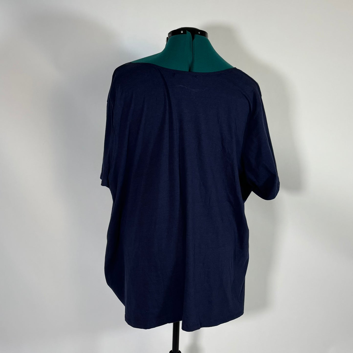 Navy Short Sleeve Square Neck Top with Ruching Detail