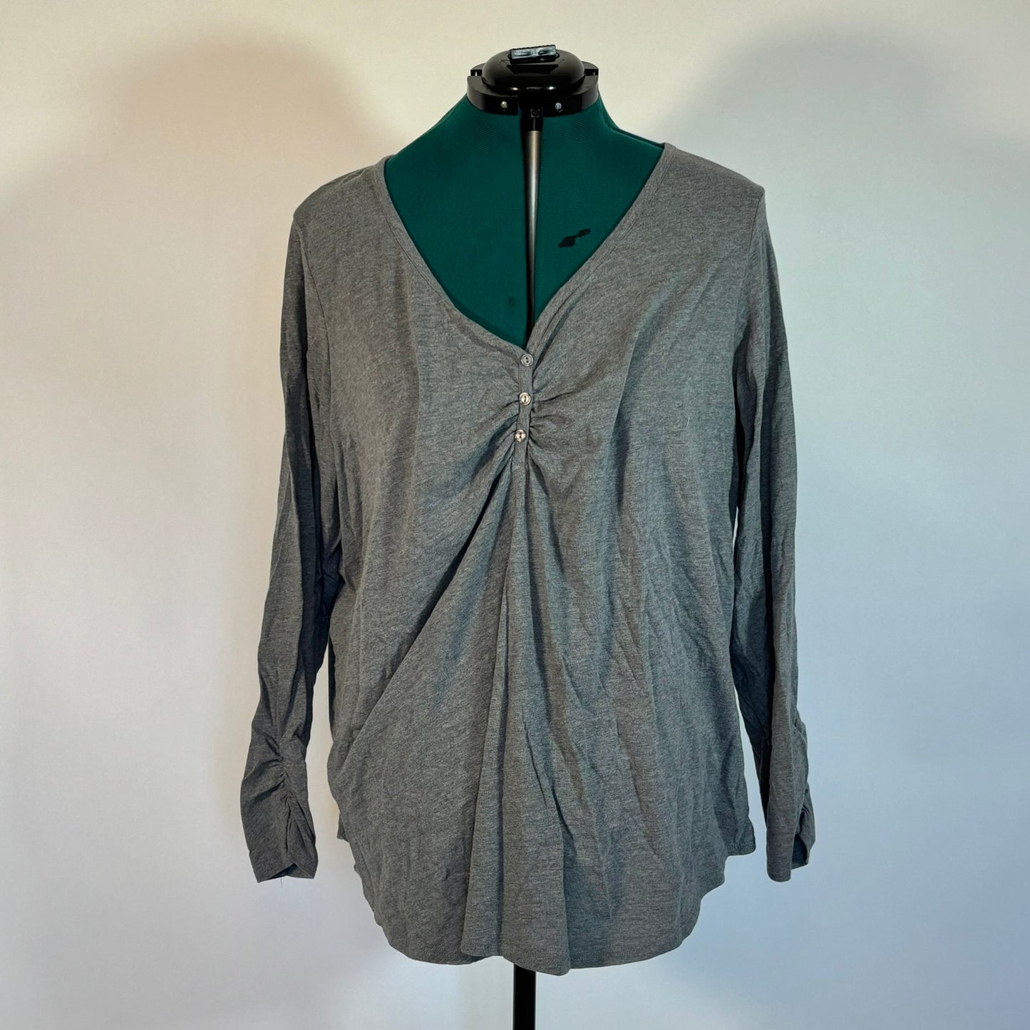 Grey Long Sleeve V Neck with Button Details