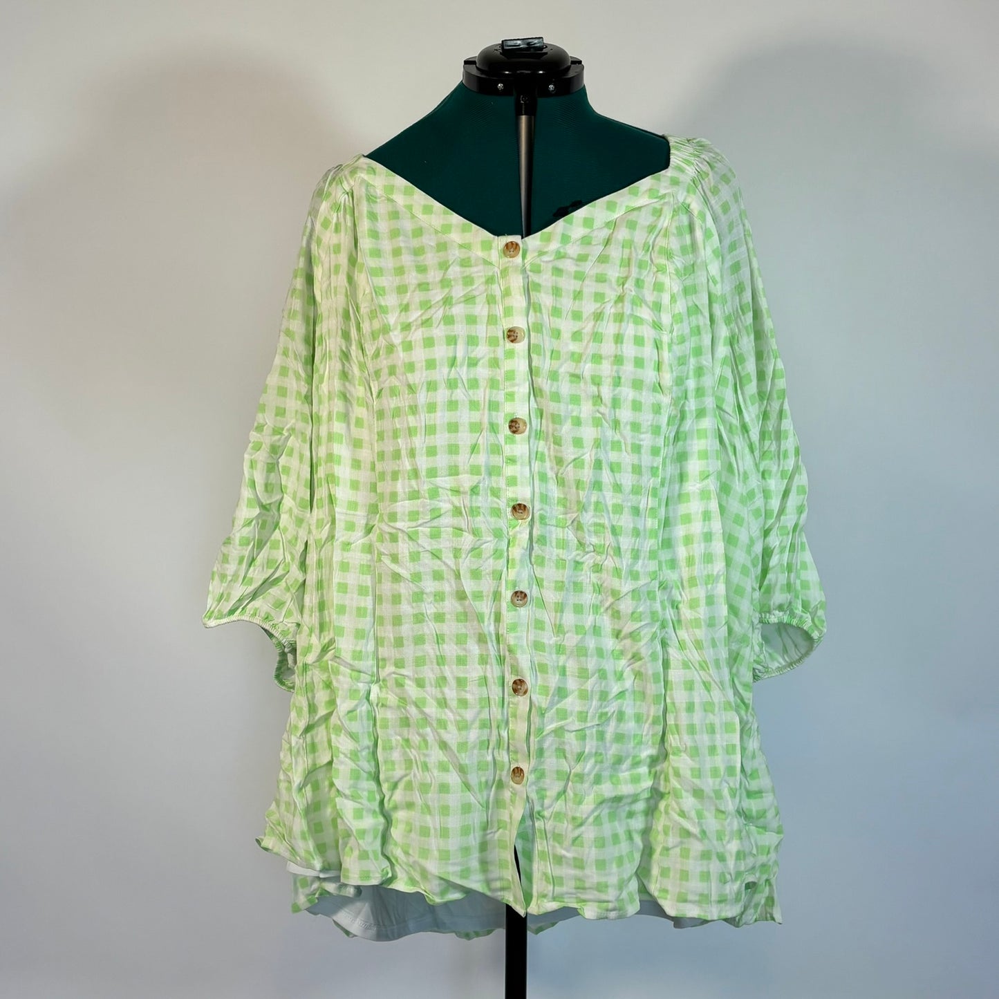 Torrid Green and White Gingham Flowy Top NWT