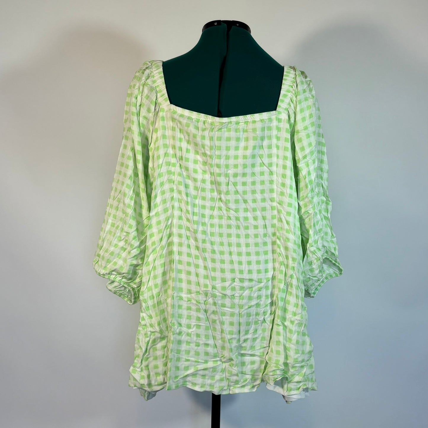 Torrid Green and White Gingham Flowy Top NWT