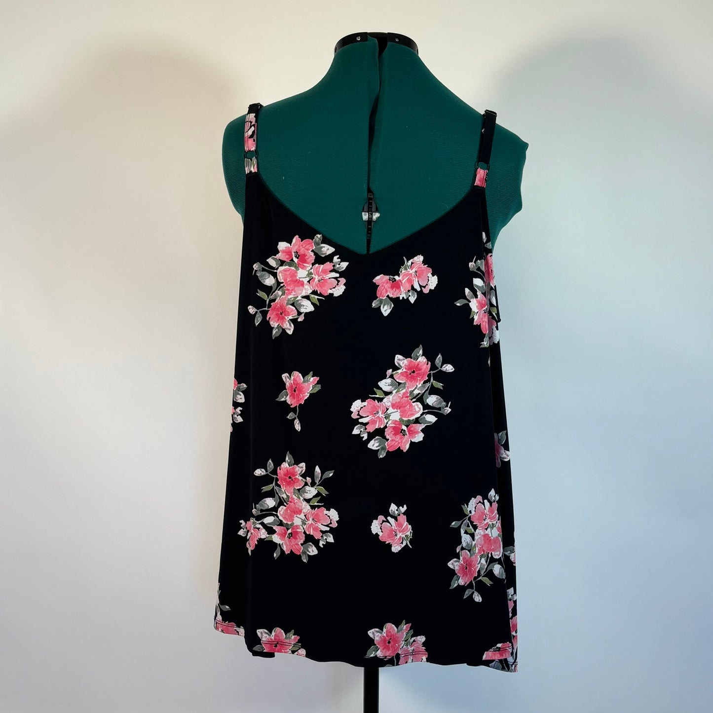 Torrid Black Tank with Pink Rose Pattern