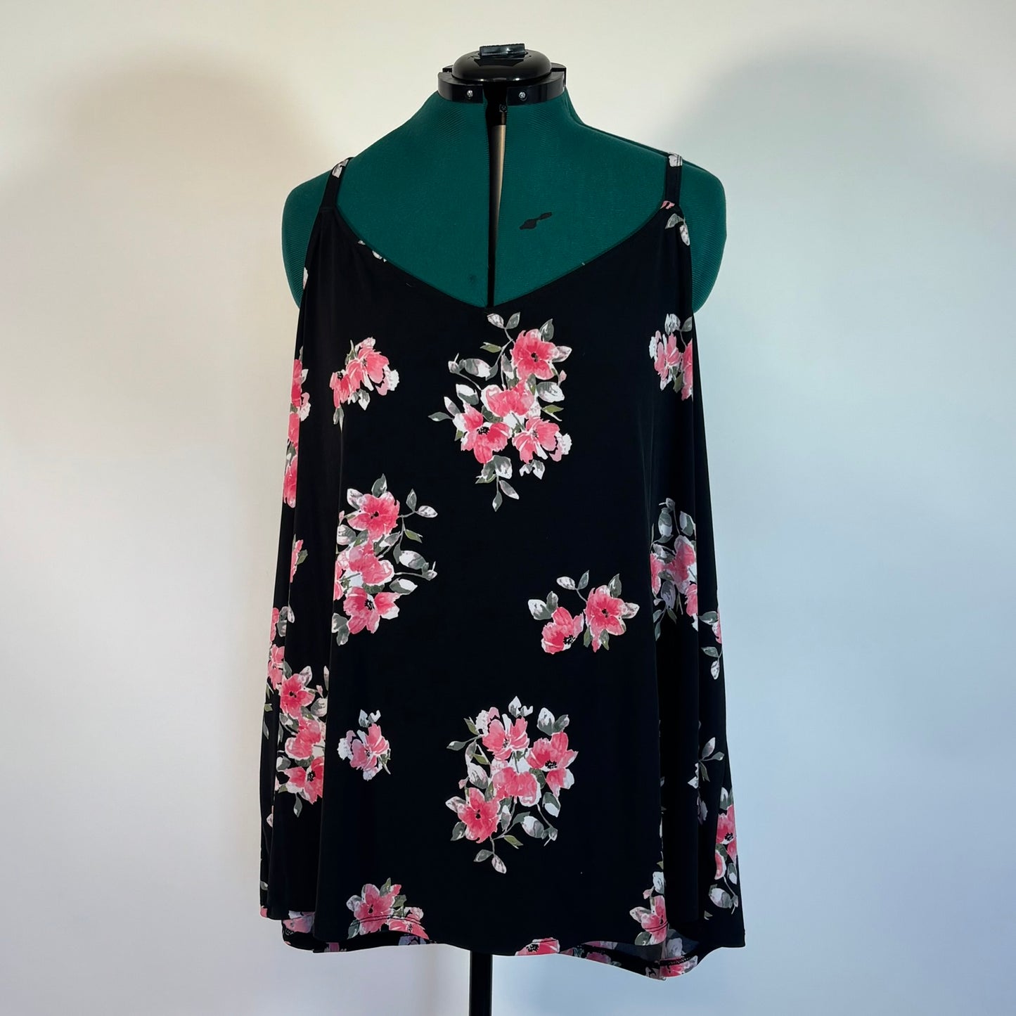 Torrid Black Tank with Pink Rose Pattern