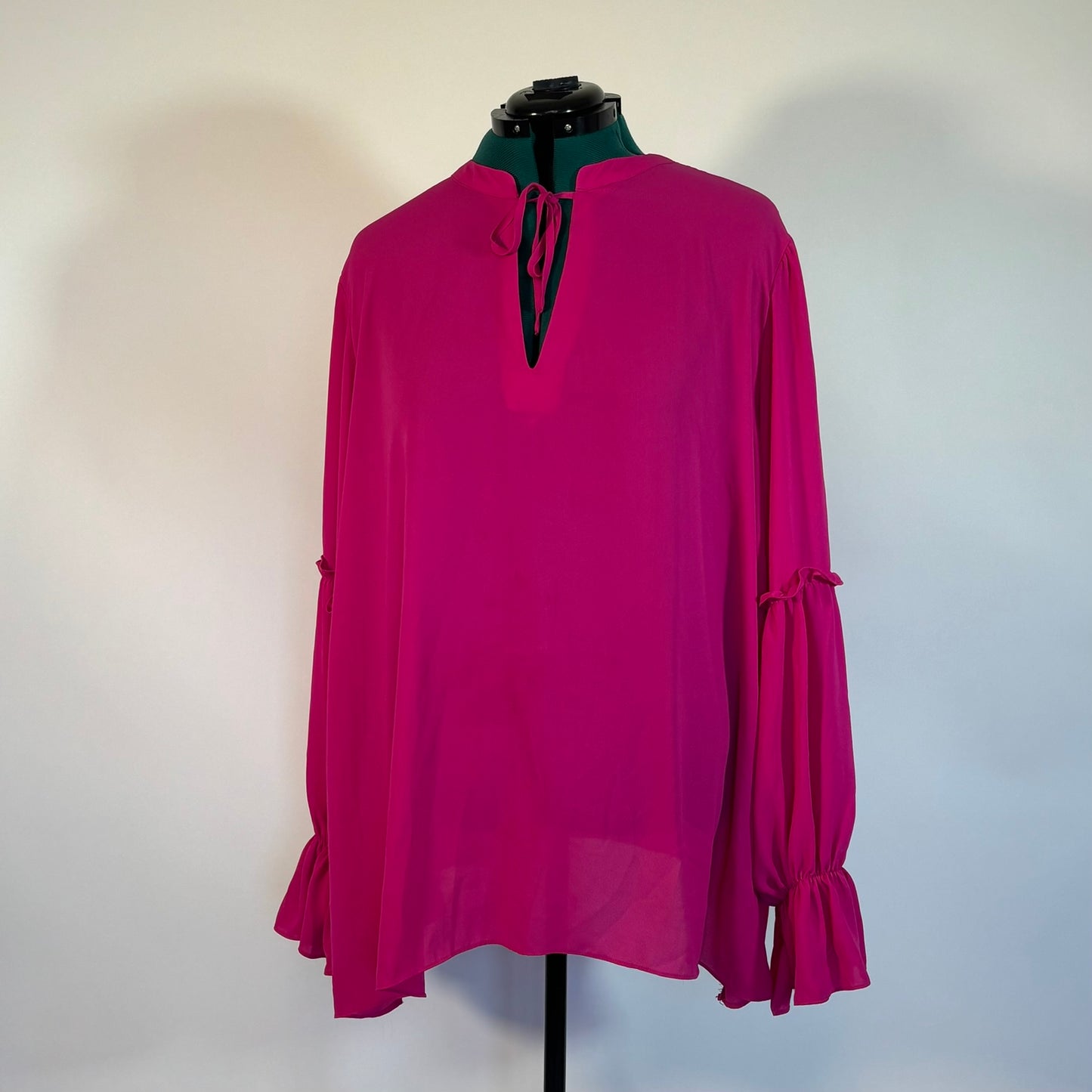 ELOQUII Semi-Sheer Pink Notch Neck Top