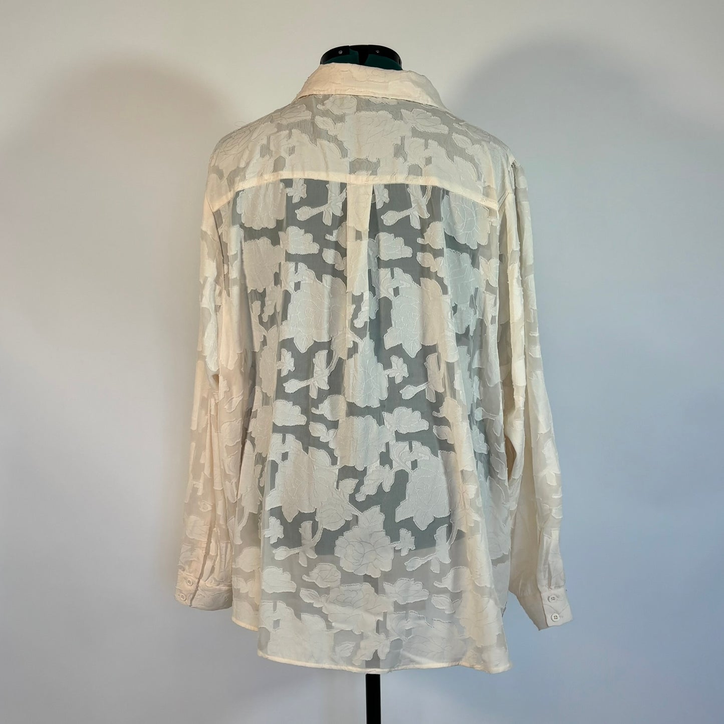 Torrid Semi-Sheer Off White Button Down with Rose Appliques