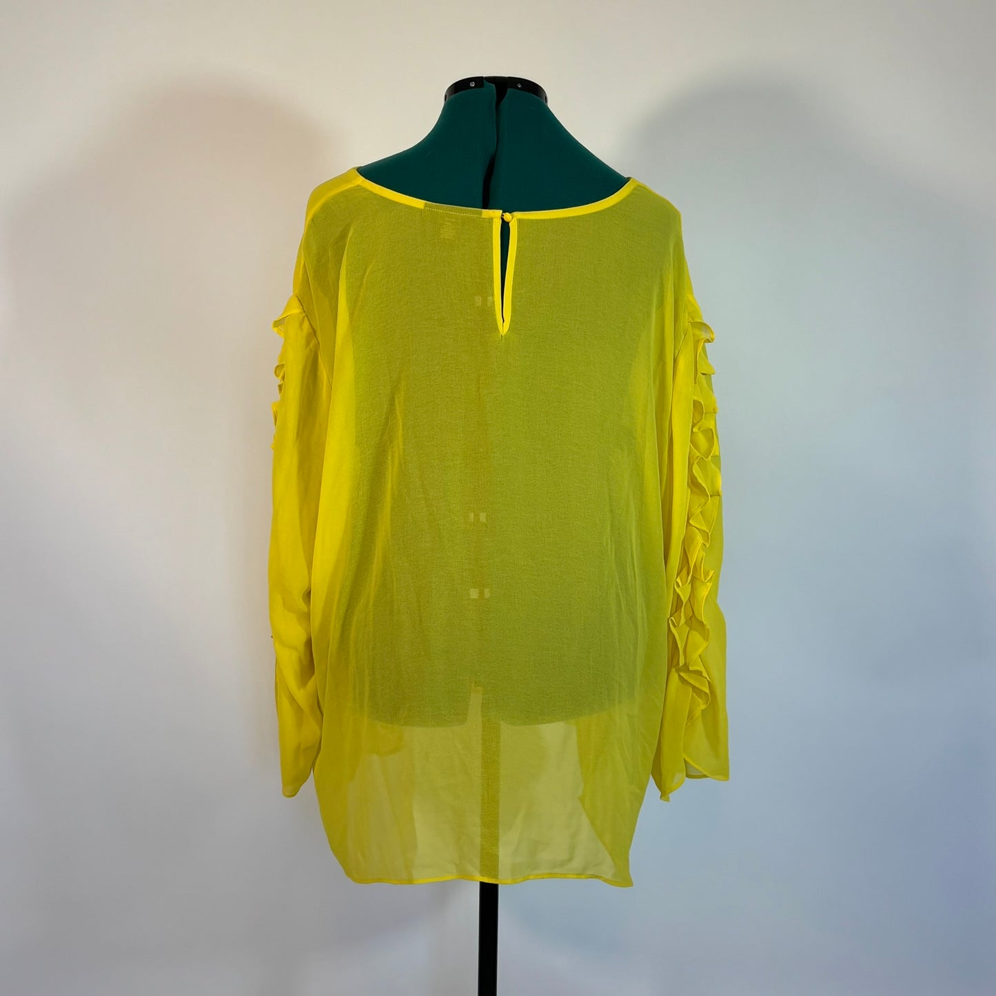 Semi-Sheer Neon Yellow Long Sleeve Top with Ruffle Trim