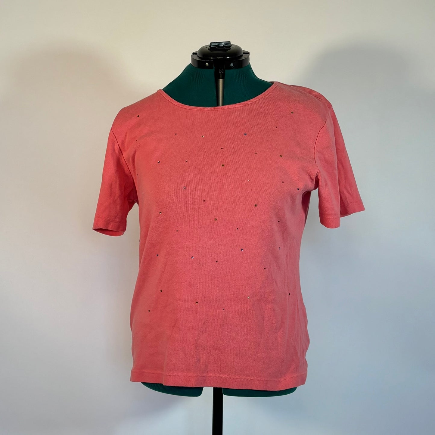 Vintage Peach T Shirt with Rainbow Rhinestones