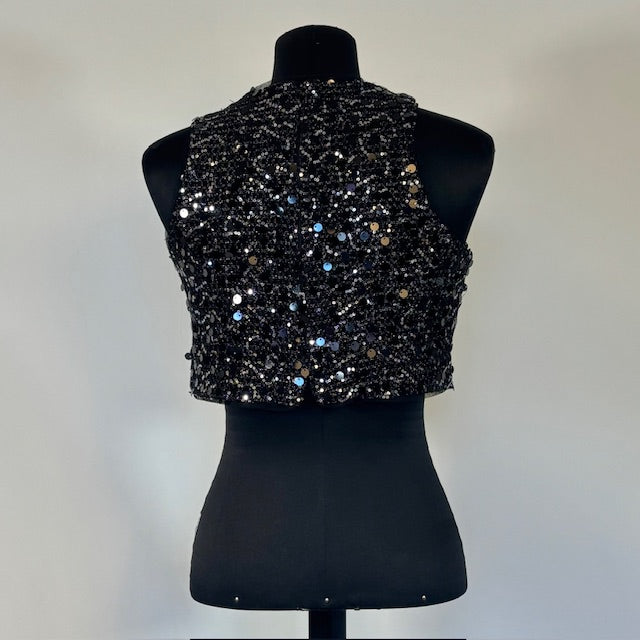 Black High Neck Sequin Top