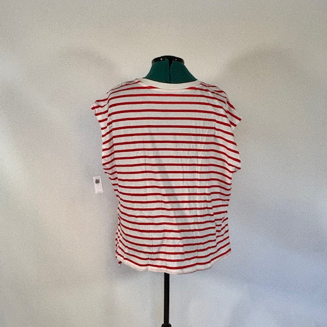 Coral and White Striped Knot Detail Tee NWT
