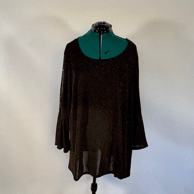 Vintage Evans Black and Gold Rhinestone Bell Sleeve Top