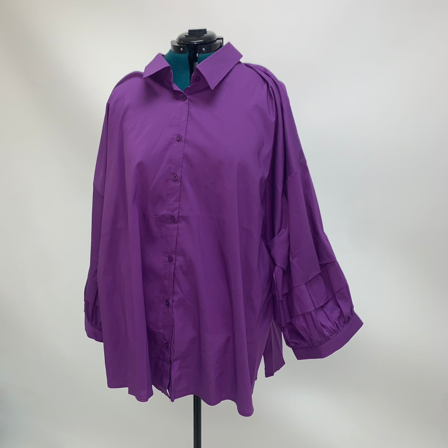 Purple Button Up Top with Ruffle Sleeves NWT
