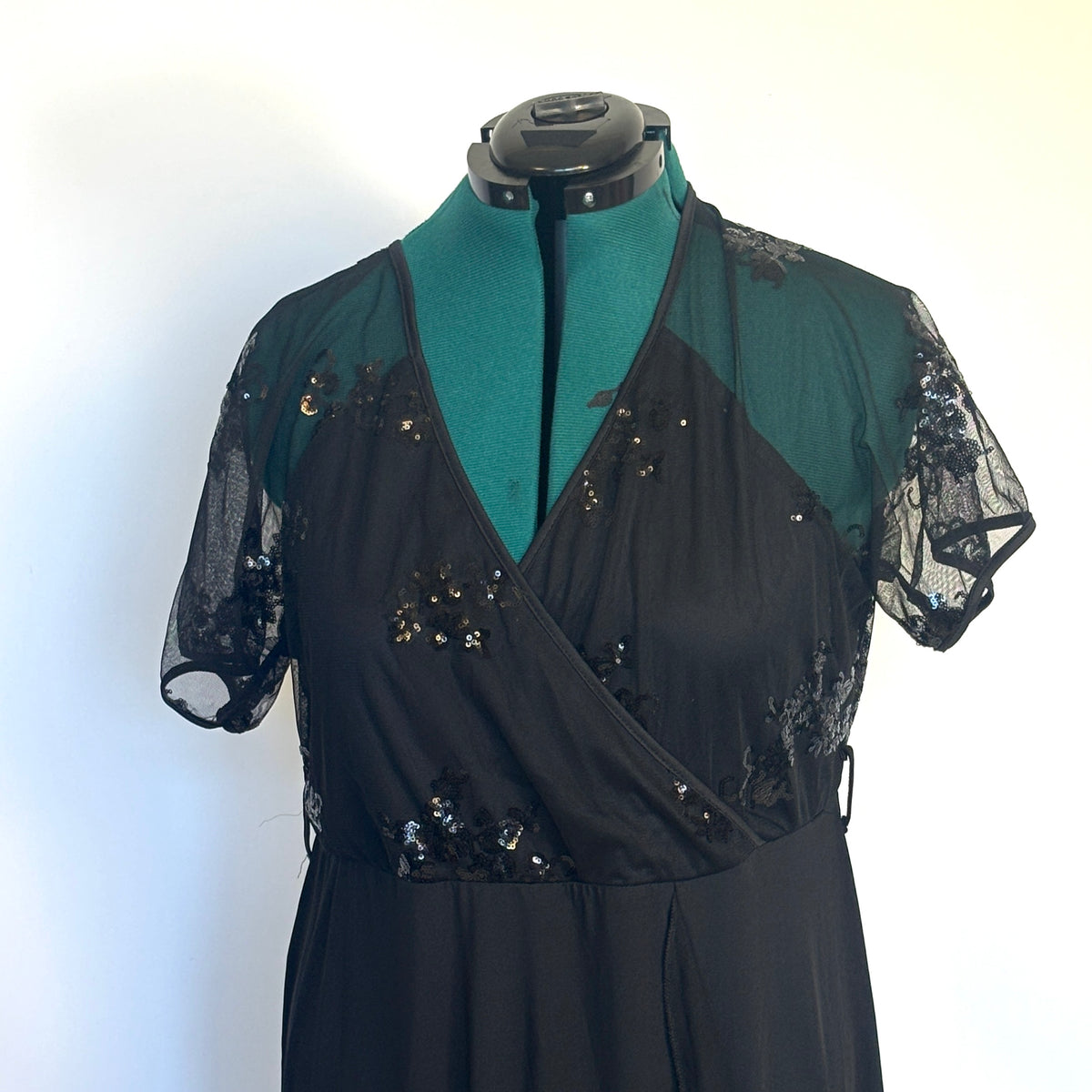 Black Midi Dress with Mesh and Sequin Details