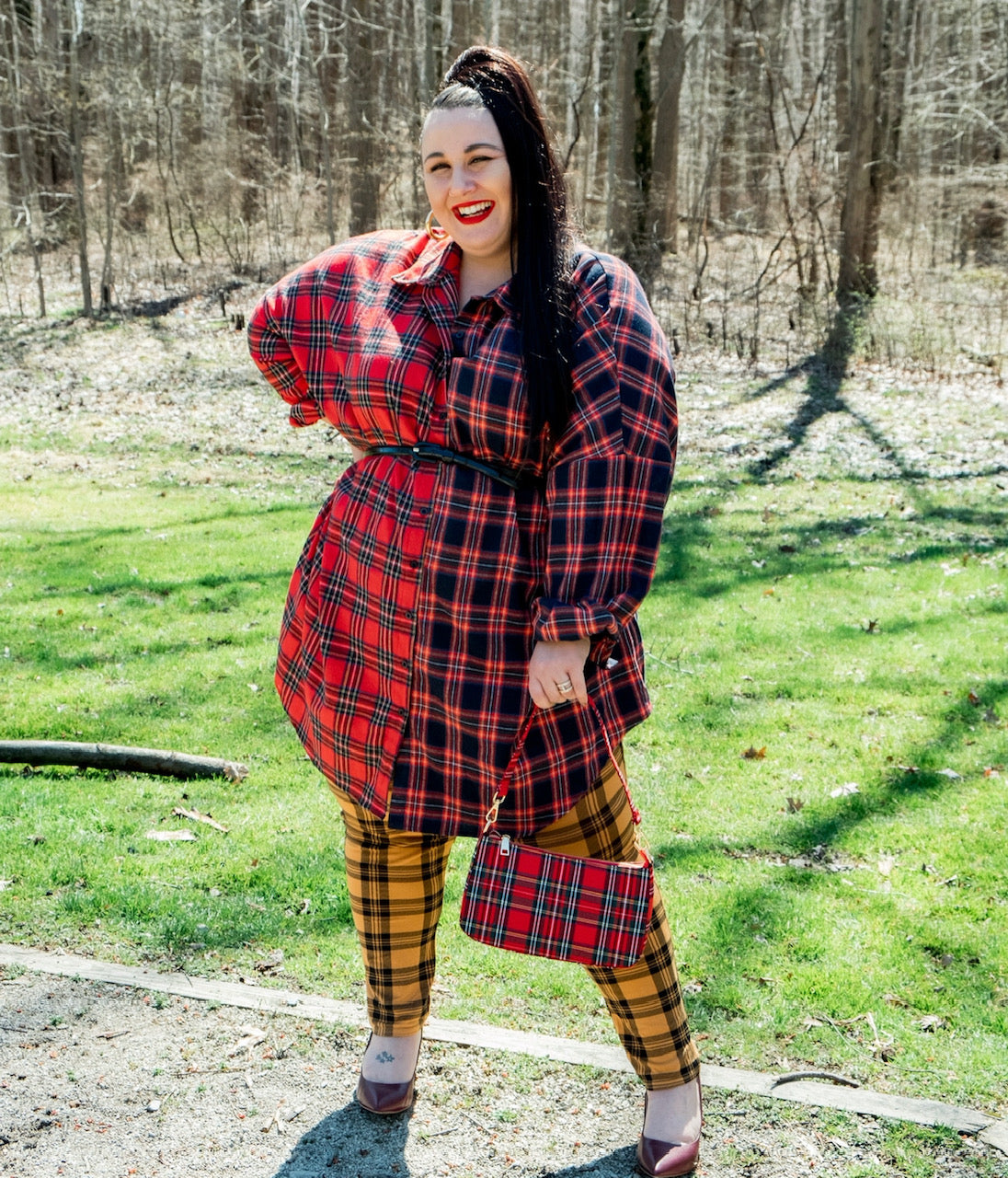 Red and Navy Split Flannel Shirt NWT