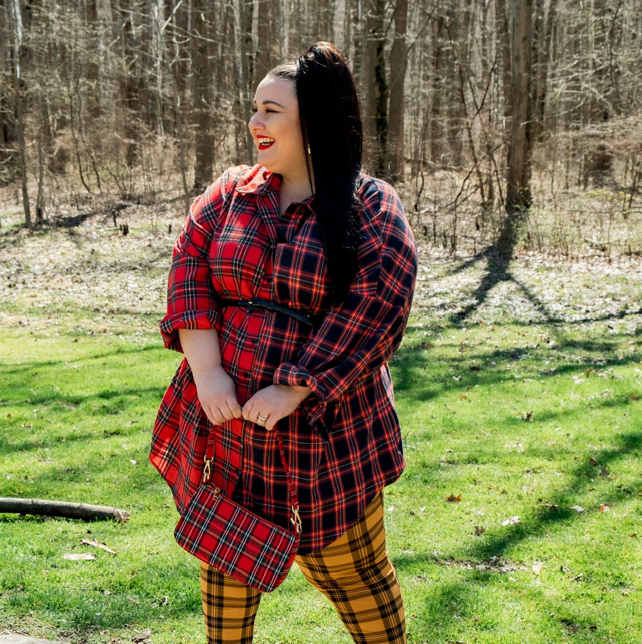 Red and Navy Split Flannel Shirt NWT