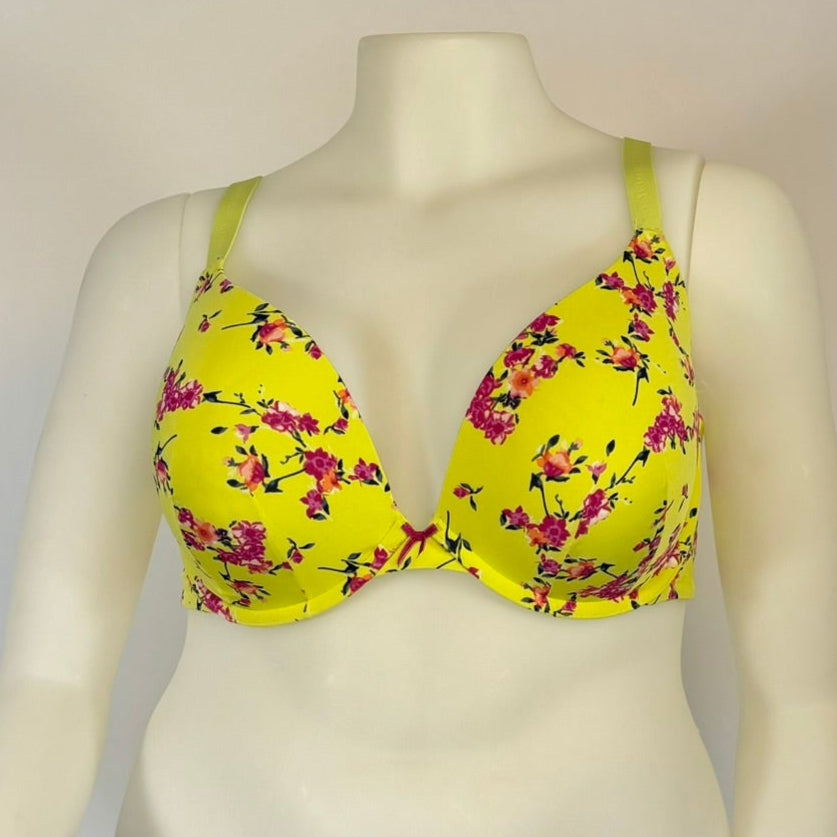 Bright Yellow Floral Push Up Bra (42DD)