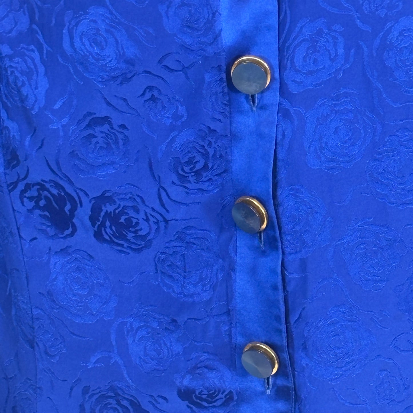 Vintage Blue Floral Brocade Button Front Top