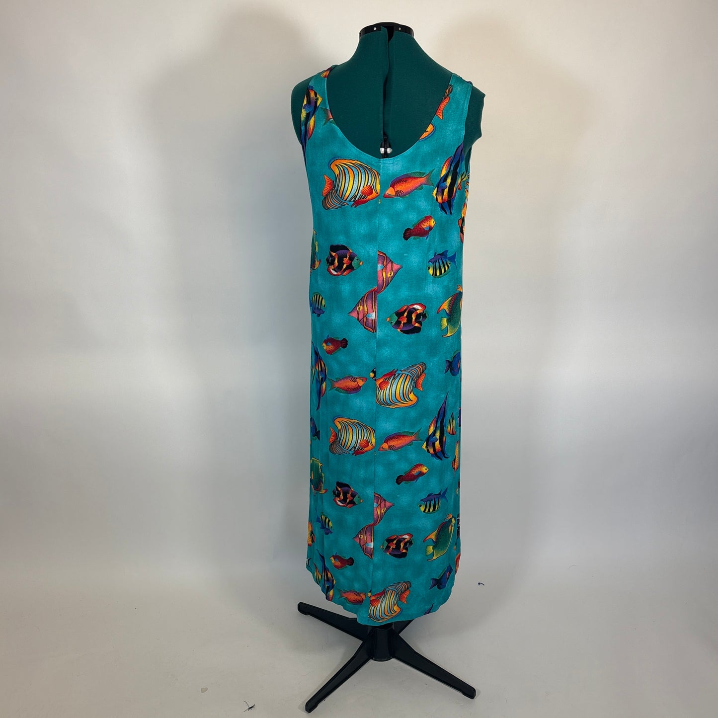 Vintage Teal Fish Print Midi Dress