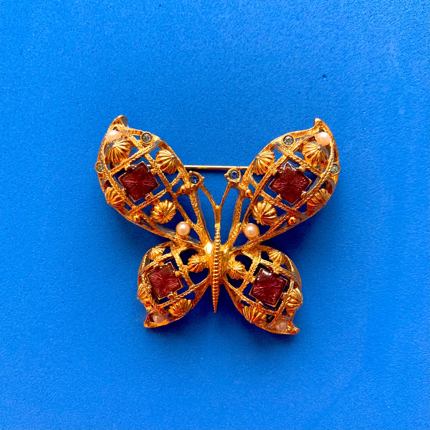 Vintage Avon Gold-Toned Brooch with Gems and Pearls