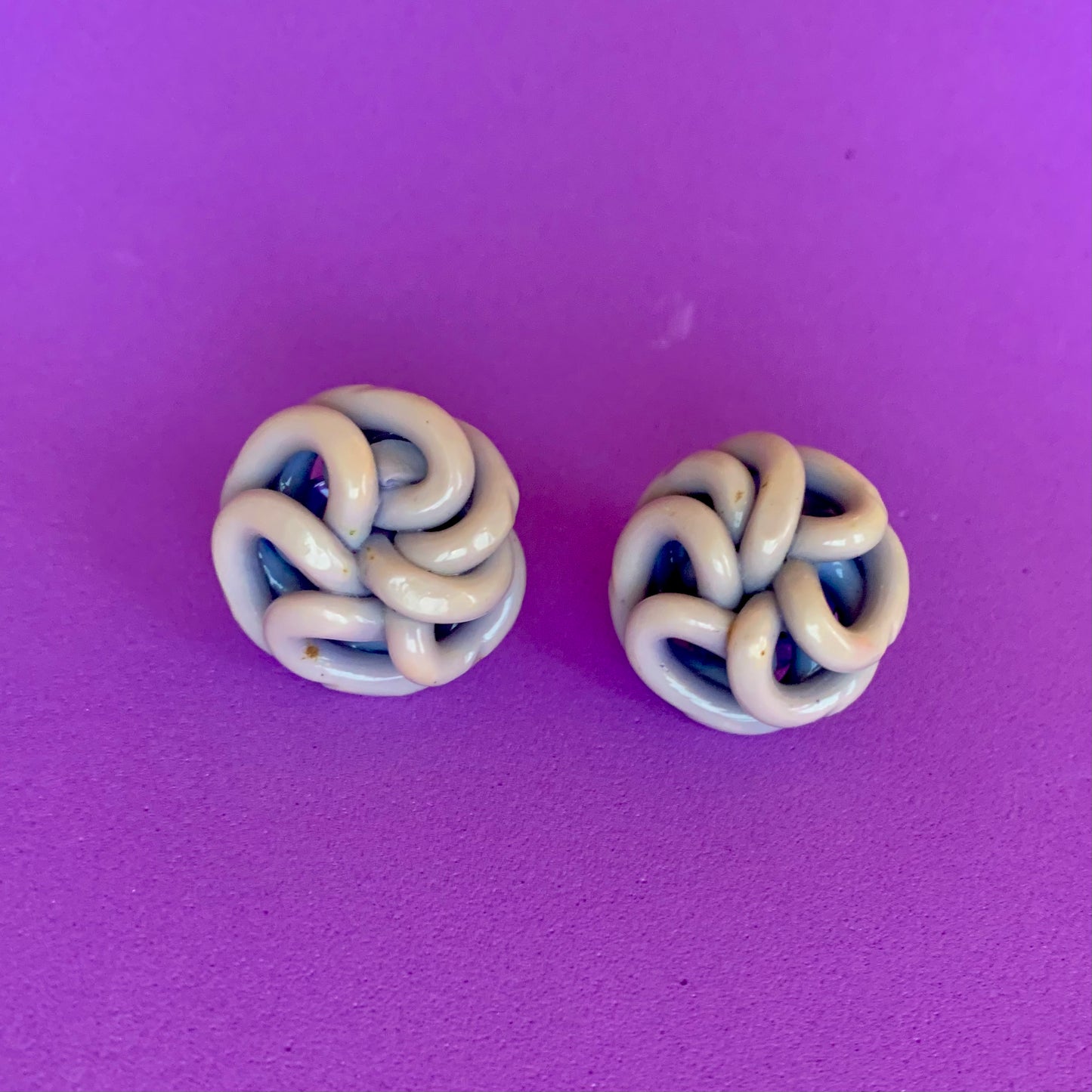Vintage Lilac Swirled Knot Screw Back Earrings