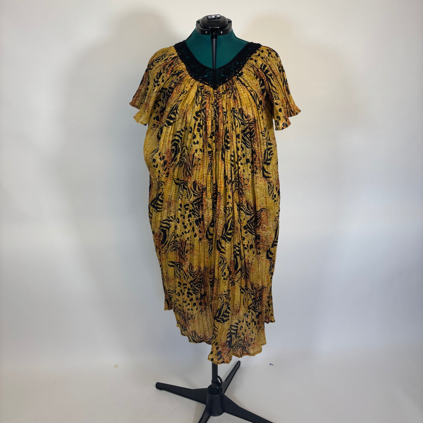 Vintage Yellow and Black Abstract Print Muumuu