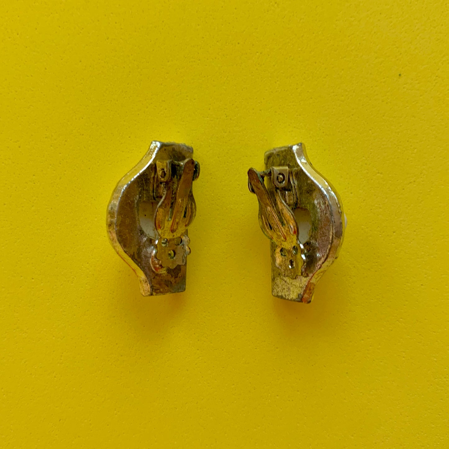 Vintage White Acrylic and Silver-Toned Art Deco Clip-On Earrings