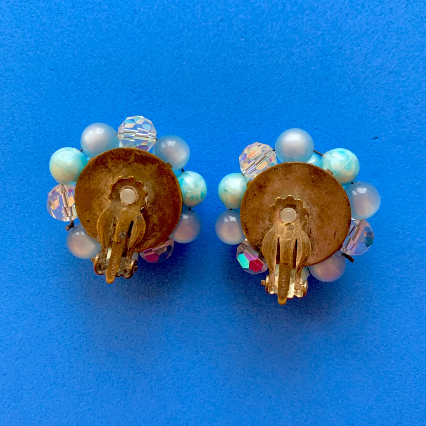 Vintage Light Blue Beaded Clip-On Earrings
