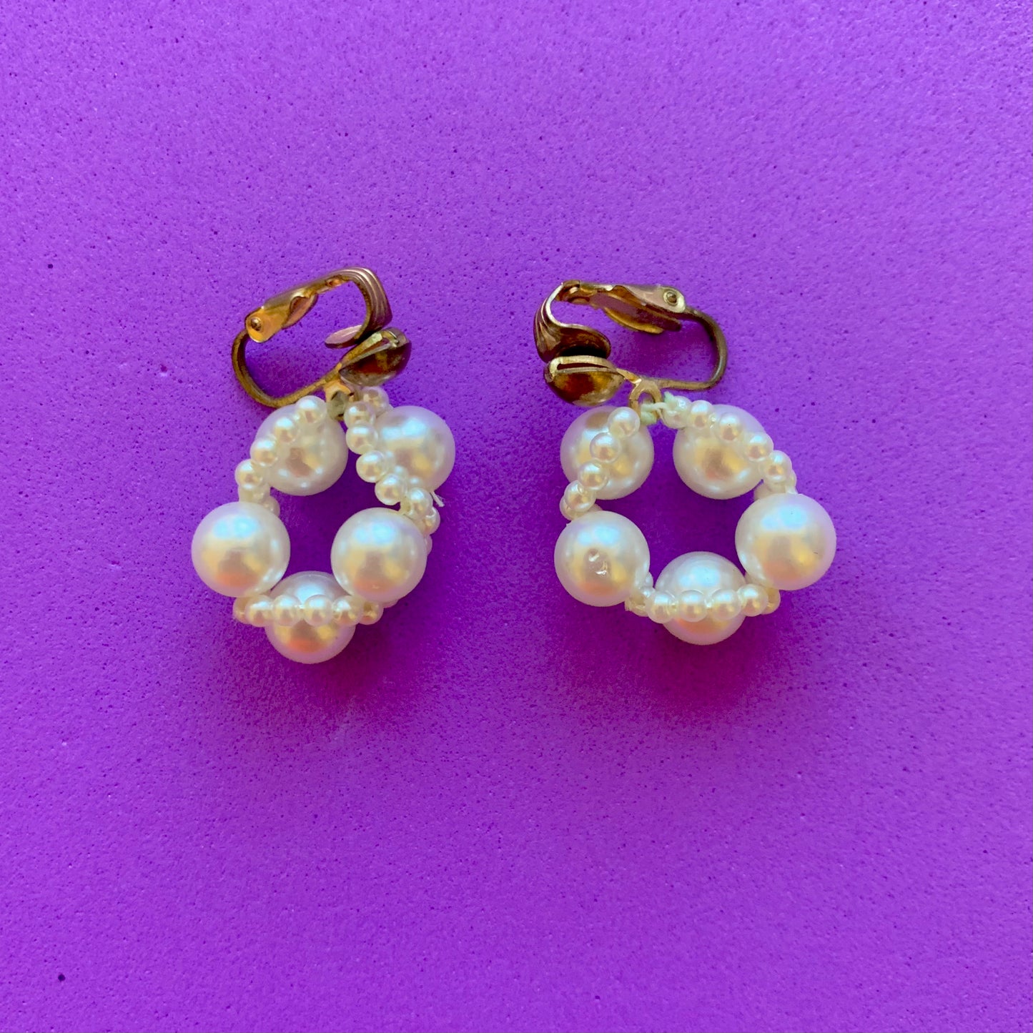 Vintage Faux Pearl Beaded Knot Clip-On Earrings