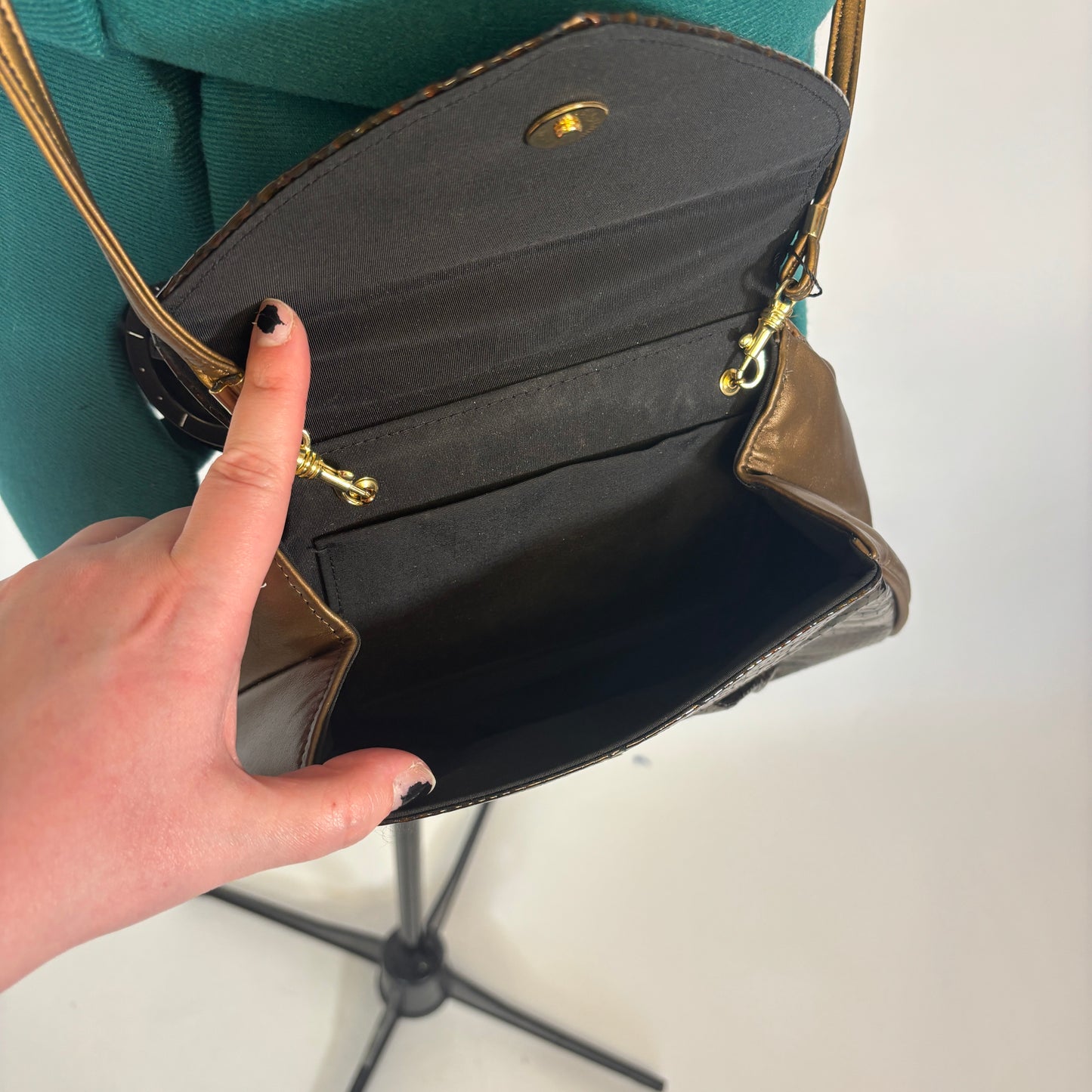 Vintage Brown Faux Animal Skin Envelope Style Convertible Crossbody Purse