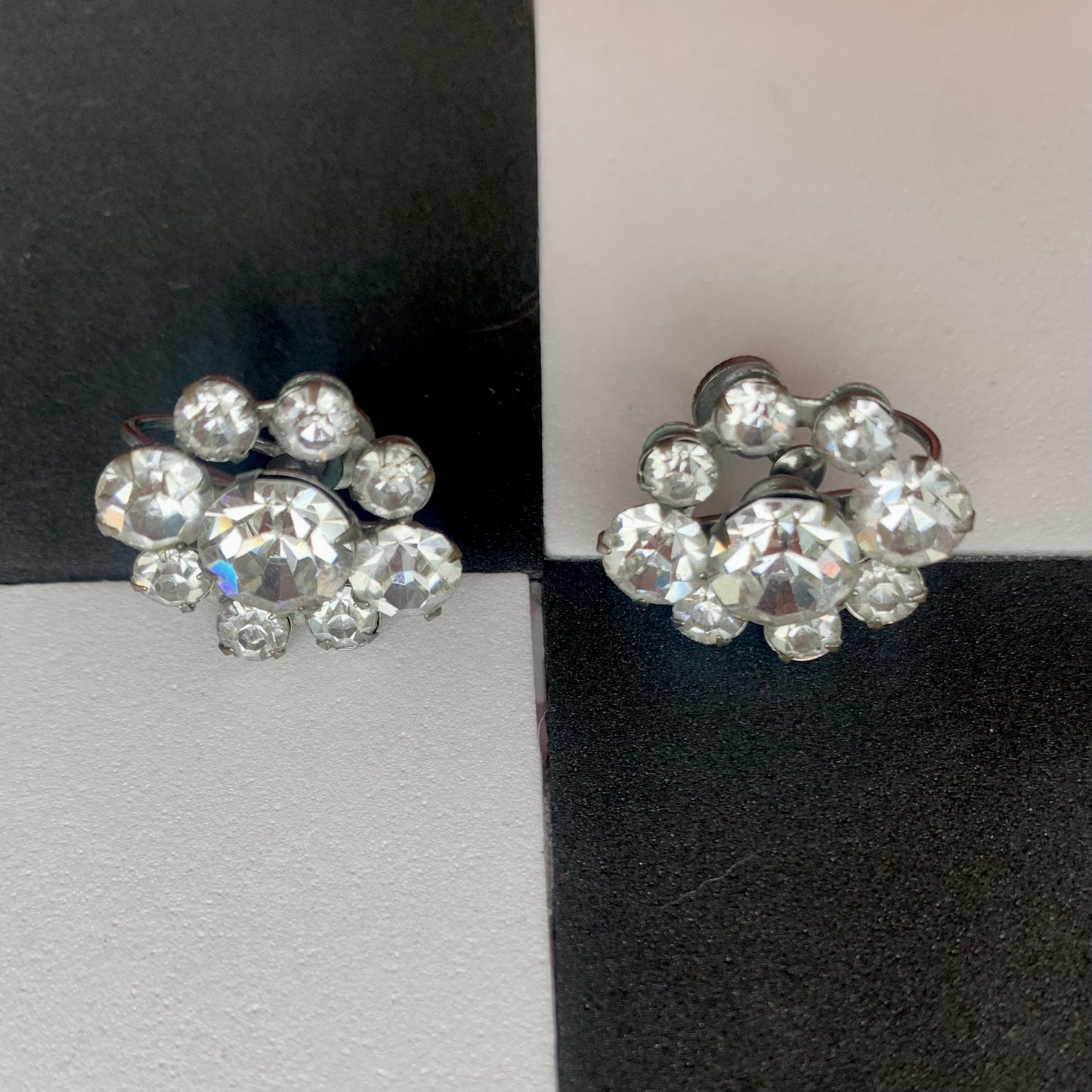 Vintage Rhinestone Flower Screw-Back Earrings