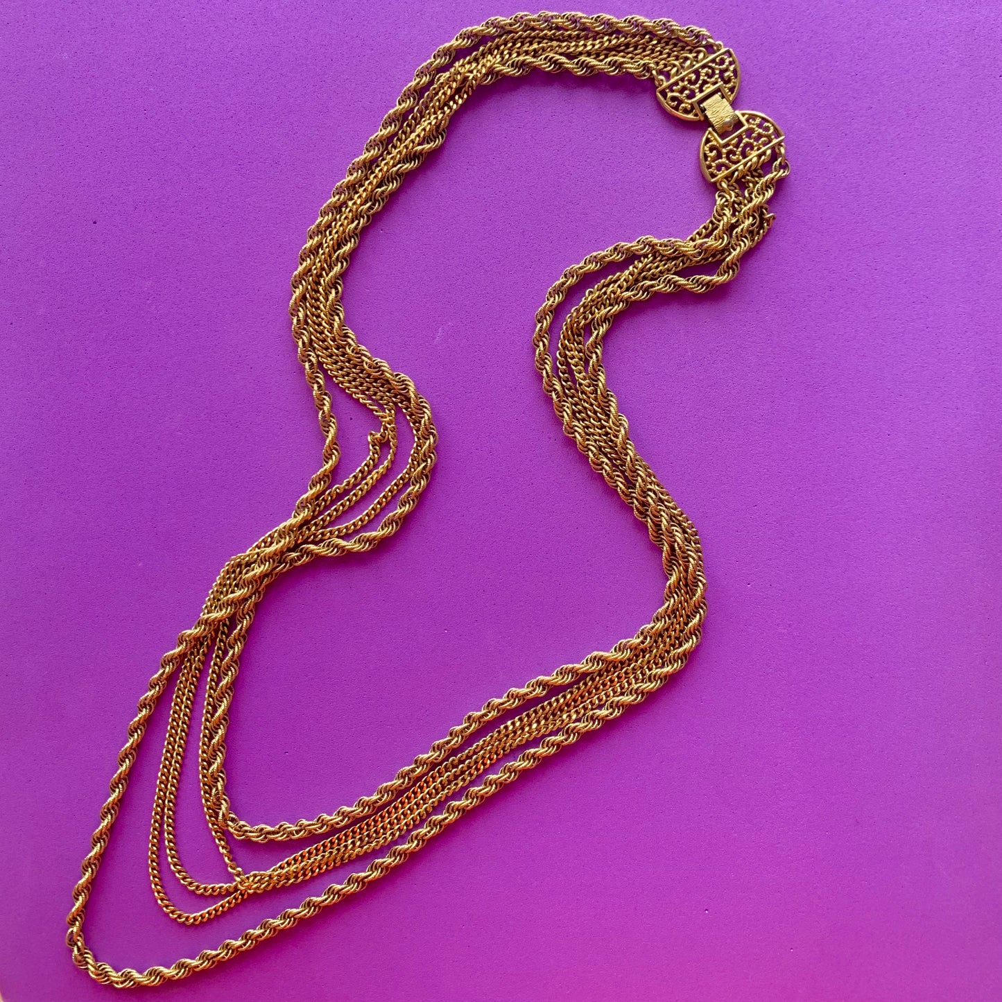 Vintage Gold-Toned Multi Tiered Rope Chain Necklace