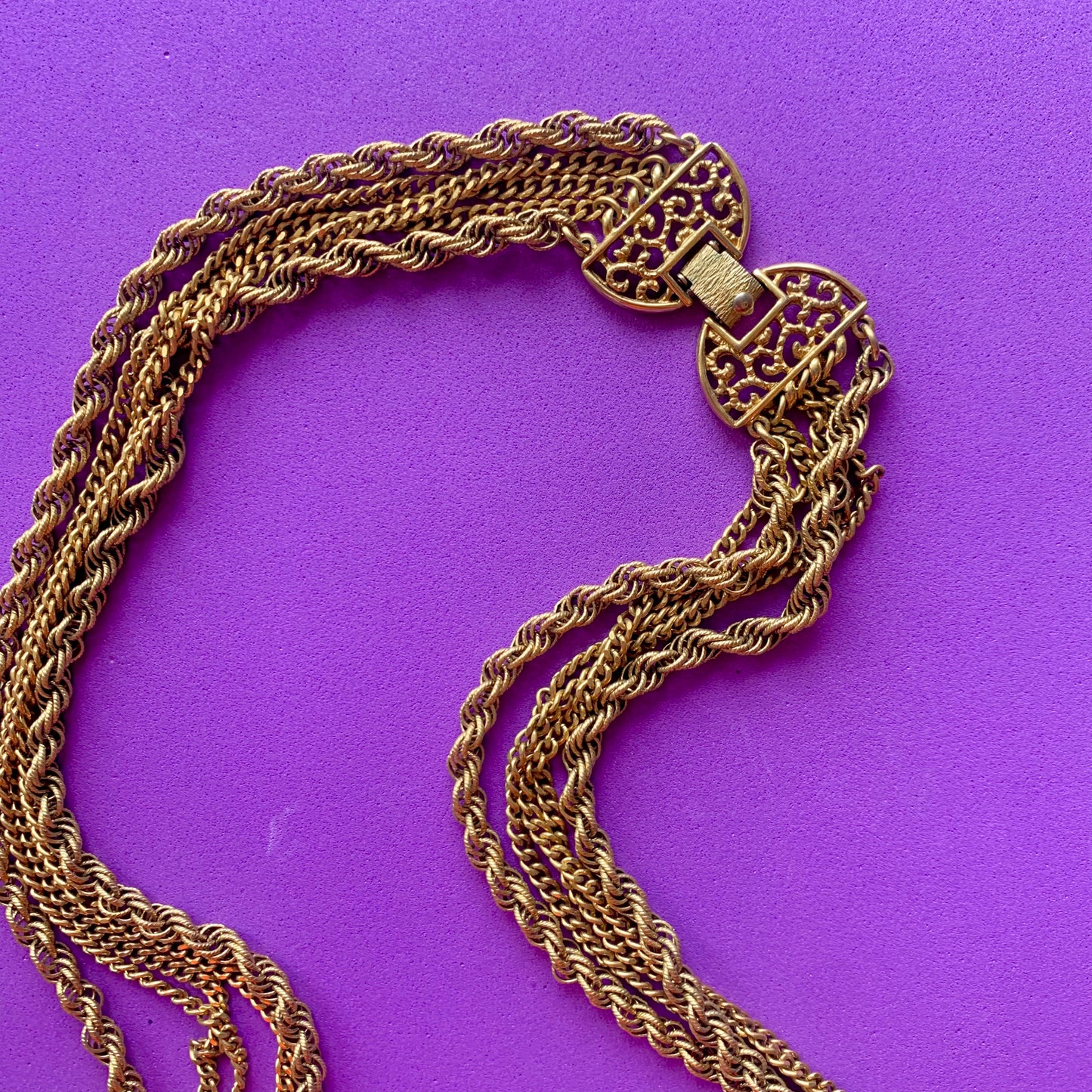 Vintage Gold-Toned Multi Tiered Rope Chain Necklace