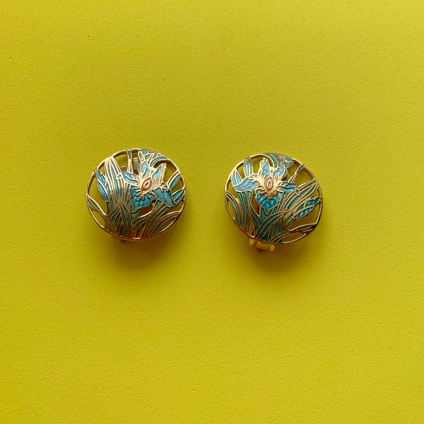 Vintage Gold-Toned Cloissene Orchid Clip-On Earrings