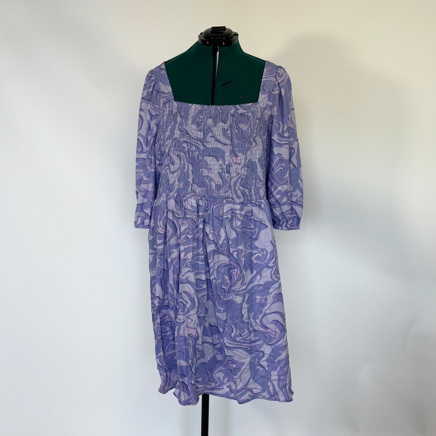 Purple Marble Puff Sleeve Dress with Pockets NWT