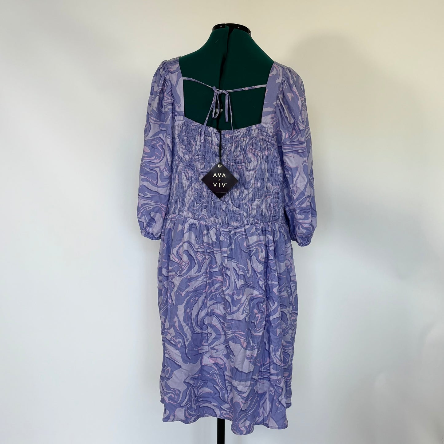 Purple Marble Puff Sleeve Dress with Pockets NWT