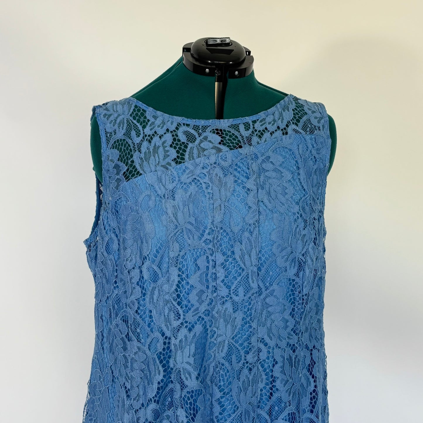 Blue Lace Overlay A-Line Dress