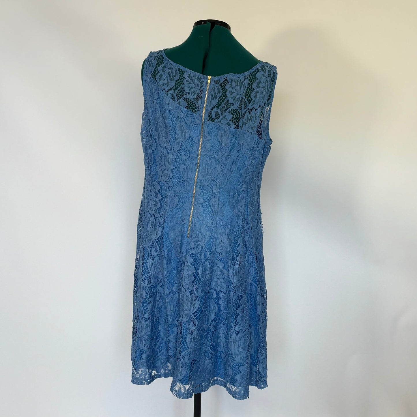 Blue Lace Overlay A-Line Dress