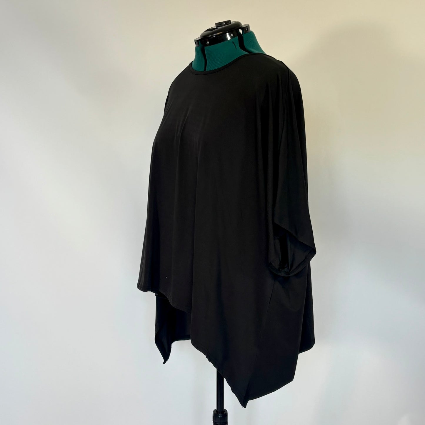Black Drop Shoulder Handkerchief Hem Top